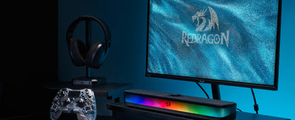 Redragon GS515 RGB Desktop Soundbar 2.0 Channel Stereo Computer Speakers for Desktop Bluetooth 5.3, USB-C/USB Powered, Black