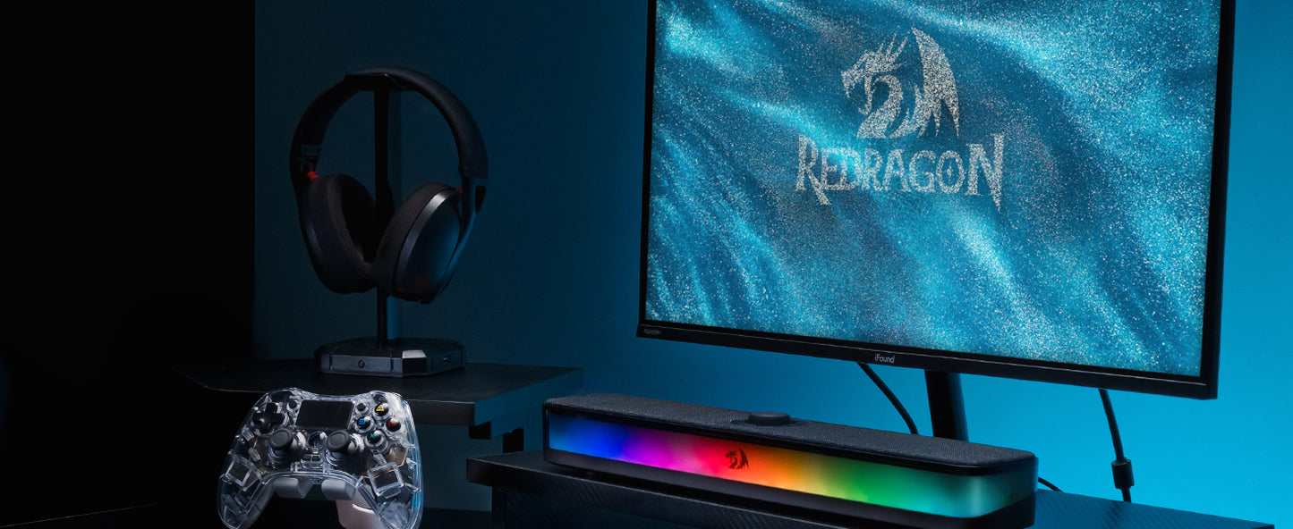 Redragon GS515 RGB Desktop Soundbar 2.0 Channel Stereo Computer Speakers for Desktop Bluetooth 5.3, USB-C/USB Powered, Black