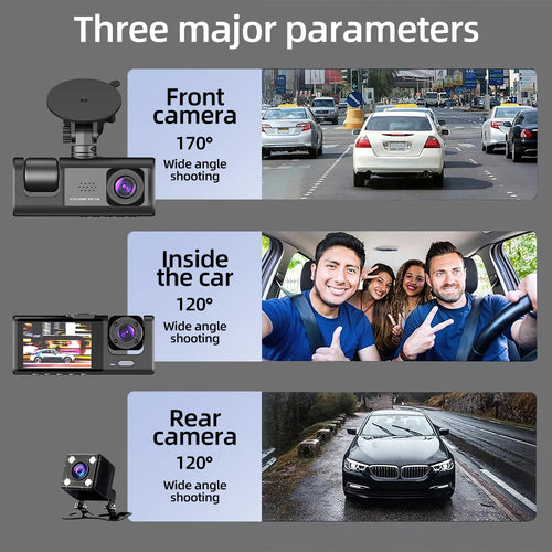 3 Camera Dash Cam for Cars Camera 1080P Recorder