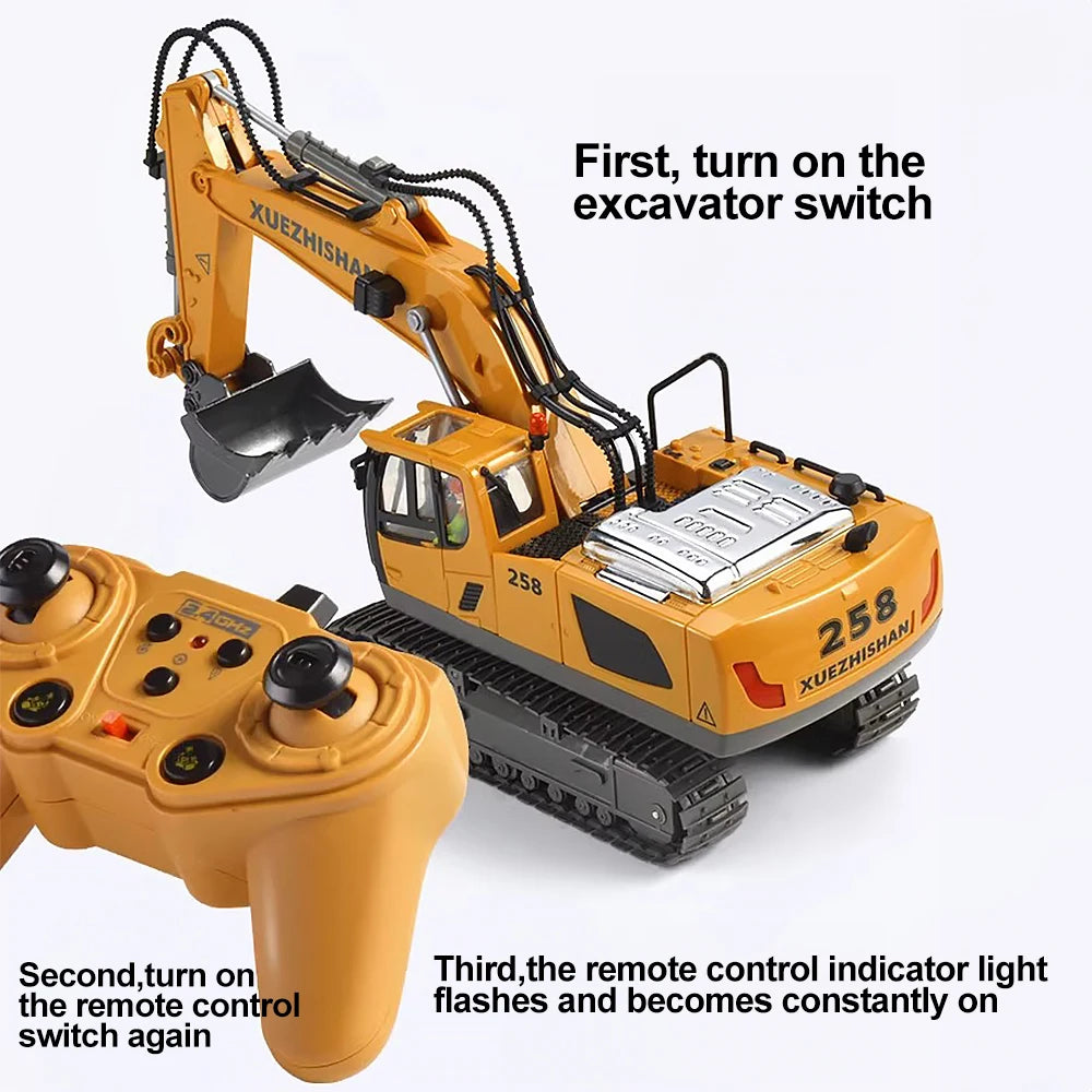 Excavator Toy for Boys with Remote Control 11-Channel Alloy Metal 2.4GHz Wireless RC Engineering Vehicle