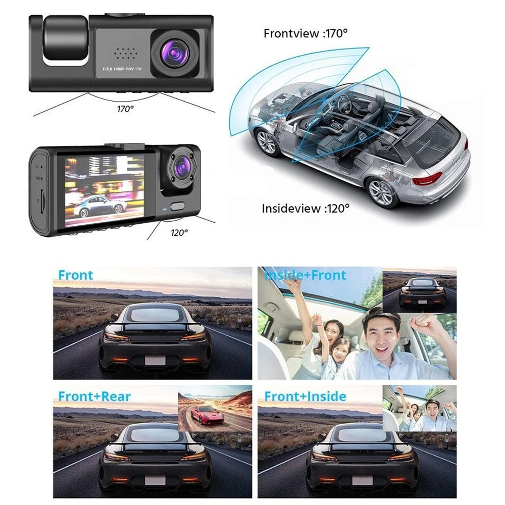 3 Camera Dash Cam for Cars Camera 1080P Recorder