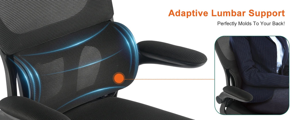 Gwong Ergonomic Office Chair Desk Chair with Folding Armrest Height-Adjustable Breathable Backrest Swivel Gaming Chair