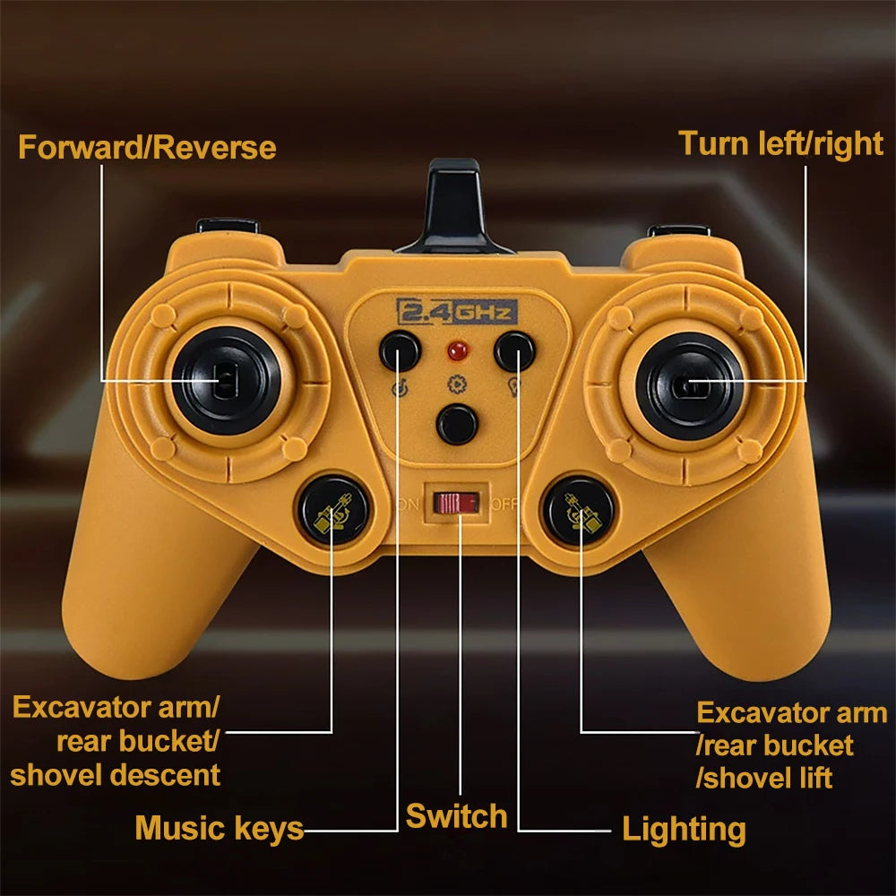 Excavator Toy for Boys with Remote Control 11-Channel Alloy Metal 2.4GHz Wireless RC Engineering Vehicle