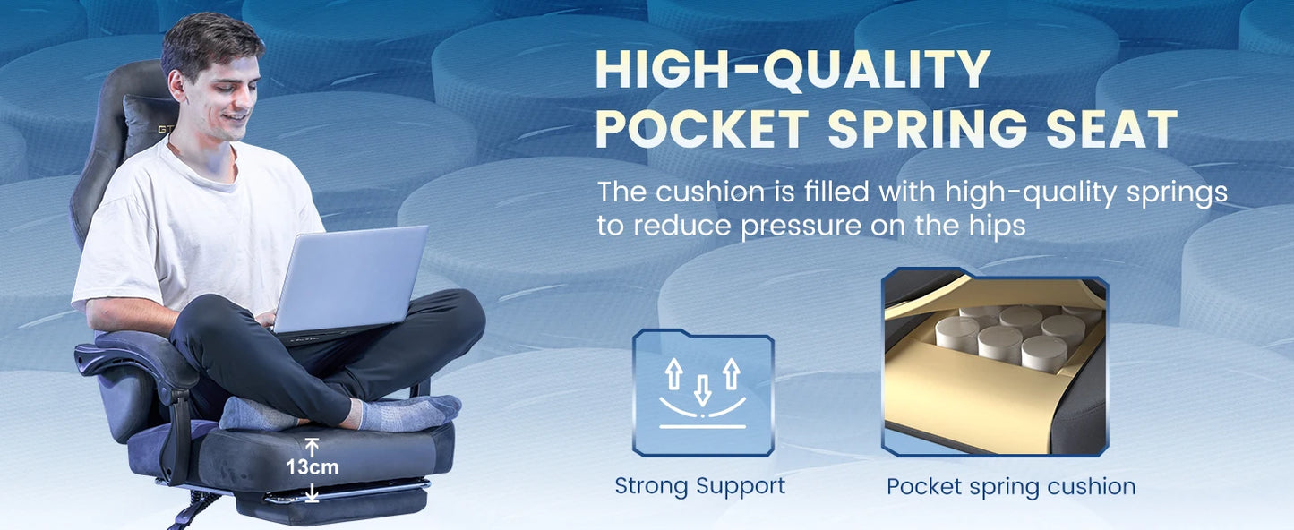 GTPLAYER Fabric Gaming Chair, Ergonomic Computer Chair with Footrest and Lumbar Support Height Adjustable Home Office Chair