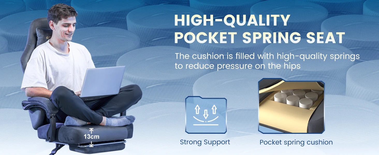 GTPLAYER Fabric Gaming Chair, Ergonomic Computer Chair with Footrest and Lumbar Support Height Adjustable Home Office Chair