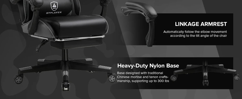 GTPLAYER Gaming Chair, Ergonomic Computer Chair with Footrest, Headrest and Lumbar Support Height Adjustable Gaming Chair 360° S