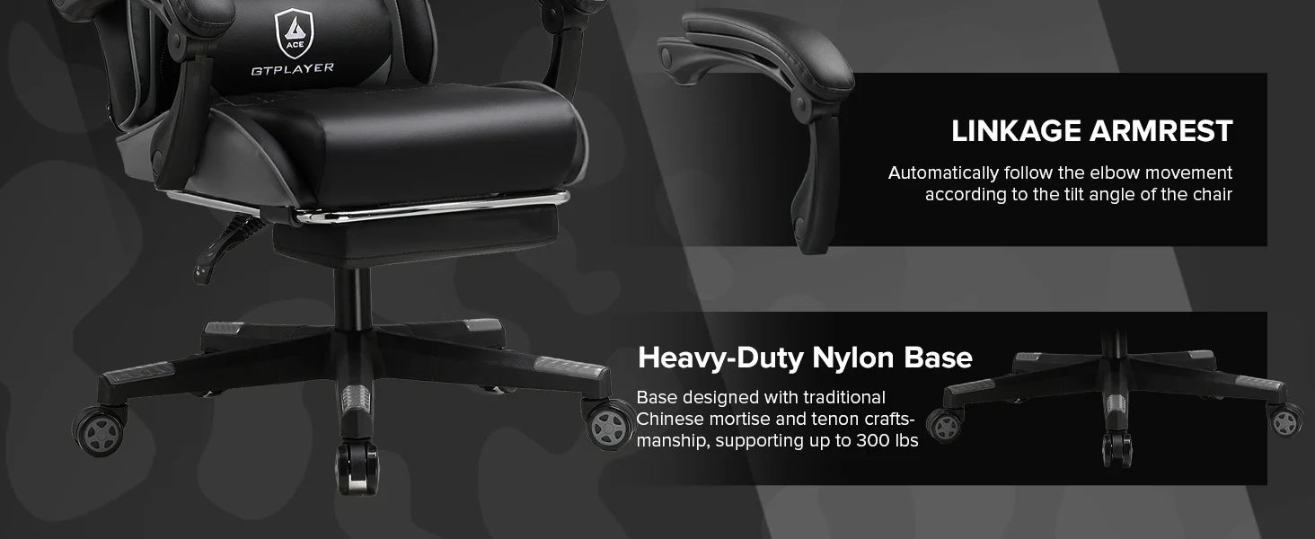 GTPLAYER Gaming Chair, Ergonomic Computer Chair with Footrest, Headrest and Lumbar Support Height Adjustable Gaming Chair 360° S