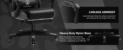 GTPLAYER Gaming Chair, Ergonomic Computer Chair with Footrest, Headrest and Lumbar Support Height Adjustable Gaming Chair 360° S