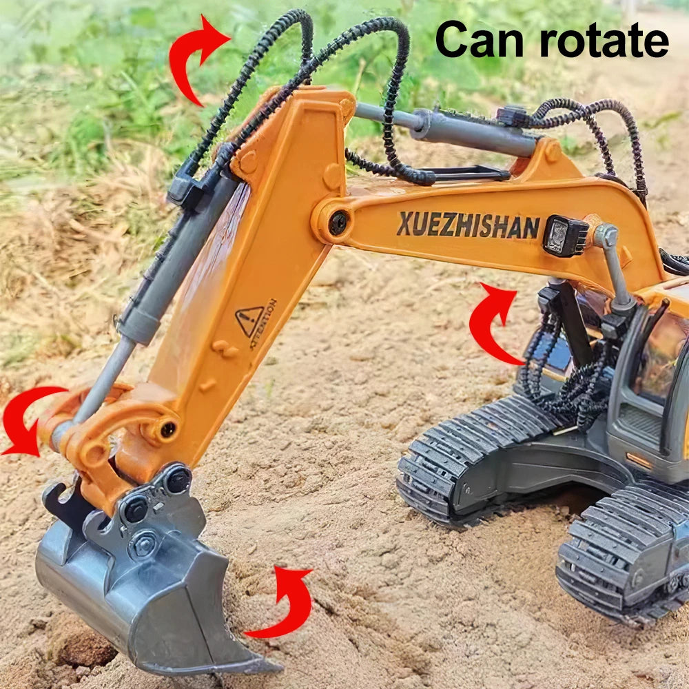 Excavator Toy for Boys with Remote Control 11-Channel Alloy Metal 2.4GHz Wireless RC Engineering Vehicle