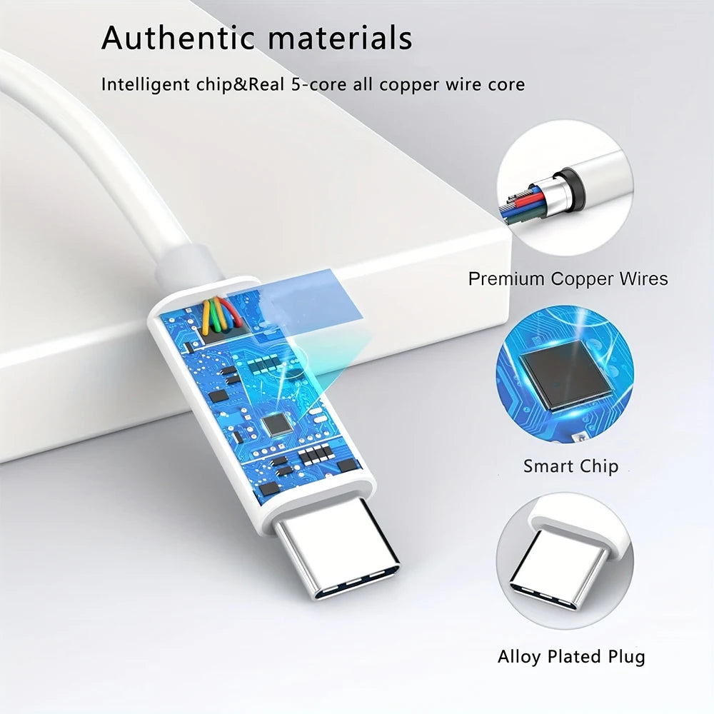 UK Plug Foldable 20W Mobile Phone Adapter With 2m Dual Type-C Cable