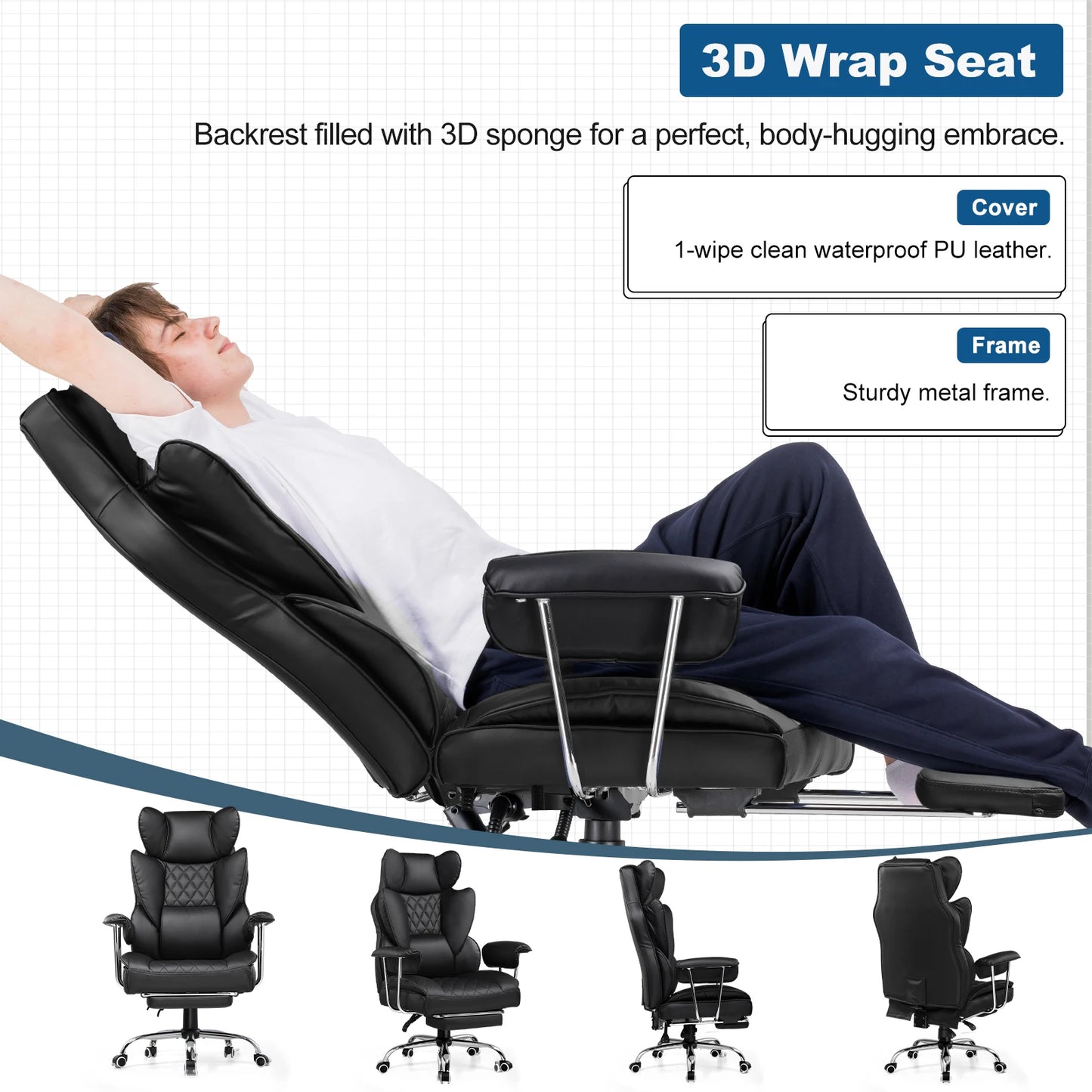 GTPLAYER Gaming Chair, Executive Office Desk Chair Ergonomic Computer Chair with Footrest Heavy Duty High Back Lumbar Support