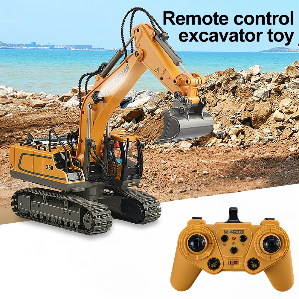 Excavator Toy for Boys with Remote Control 11-Channel Alloy Metal 2.4GHz Wireless RC Engineering Vehicle