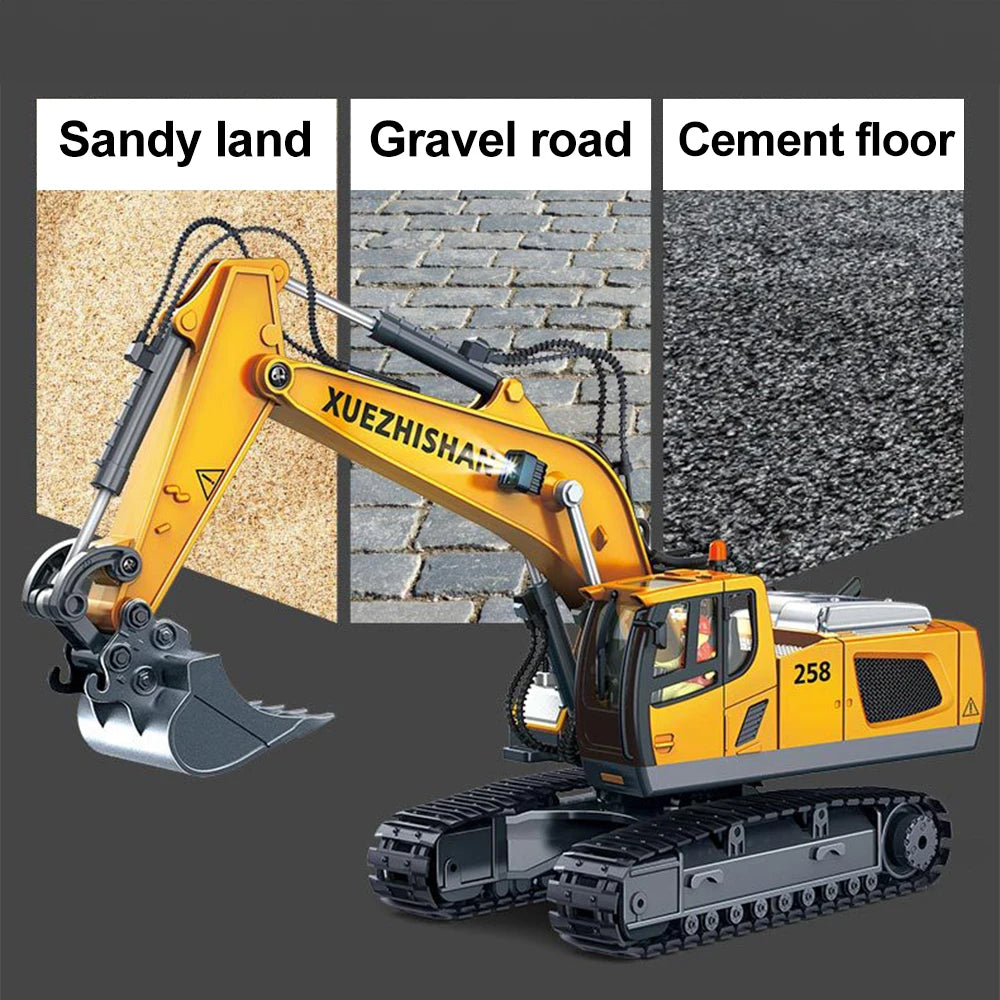 Excavator Toy for Boys with Remote Control 11-Channel Alloy Metal 2.4GHz Wireless RC Engineering Vehicle