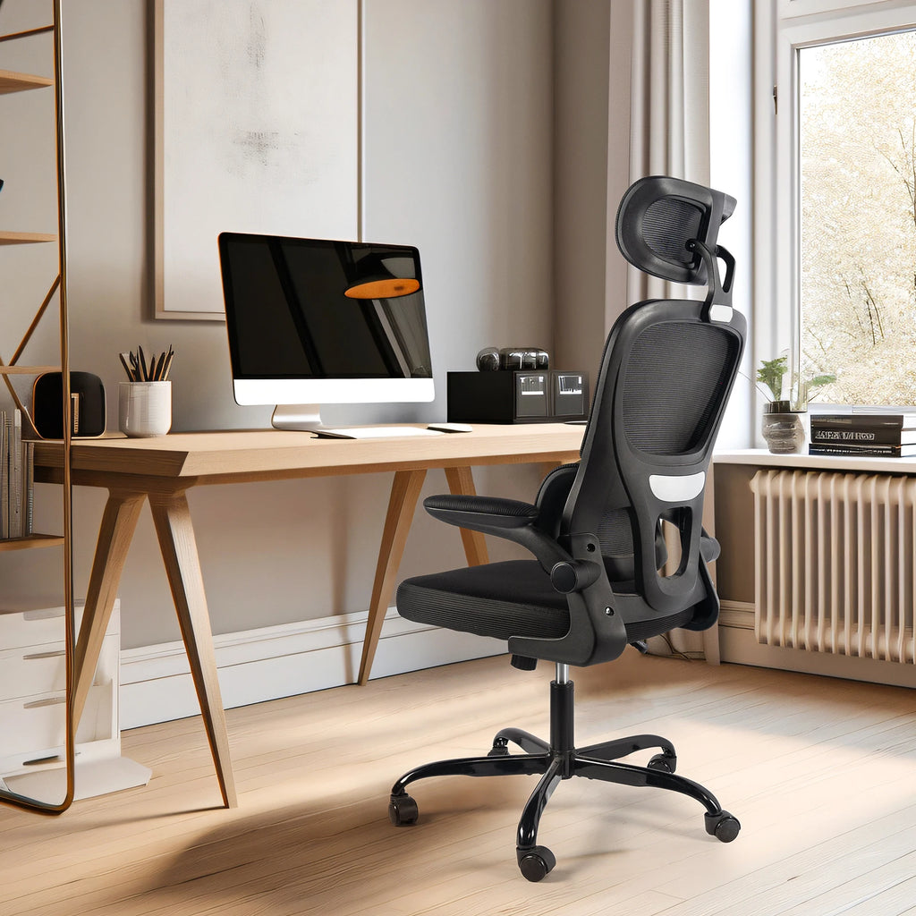 Gwong Ergonomic Office Chair Desk Chair with Folding Armrest Height-Adjustable Breathable Backrest Swivel Gaming Chair