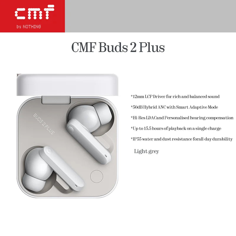 CMF Buds 2 Plus 12mm LCP Driver for rich and balanced sound 50dB Hybrid ANC
