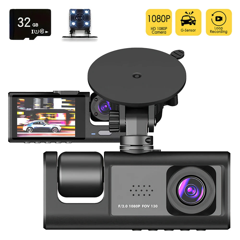 3 Camera Dash Cam for Cars Camera 1080P Recorder