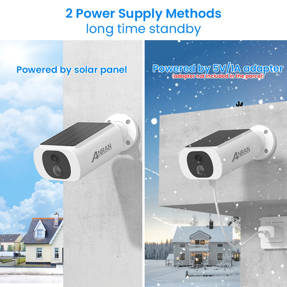ANRAN 2K Solar Security Camera 3/5MP Outdoor Wireless 2.4G WIFI Camera Battery Cam Floodlight Color Night Vision