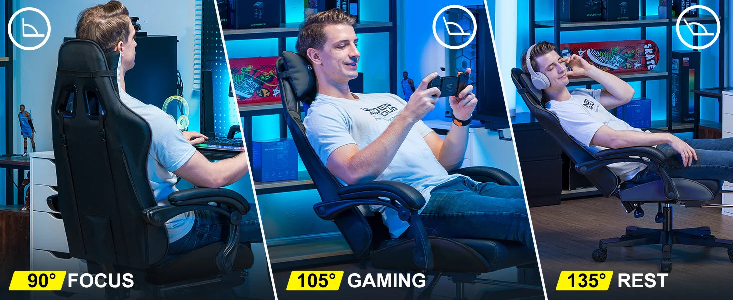 GTPLAYER Gaming Chair, Ergonomic Computer Chair with Footrest, Headrest and Lumbar Support Height Adjustable Gaming Chair 360° S