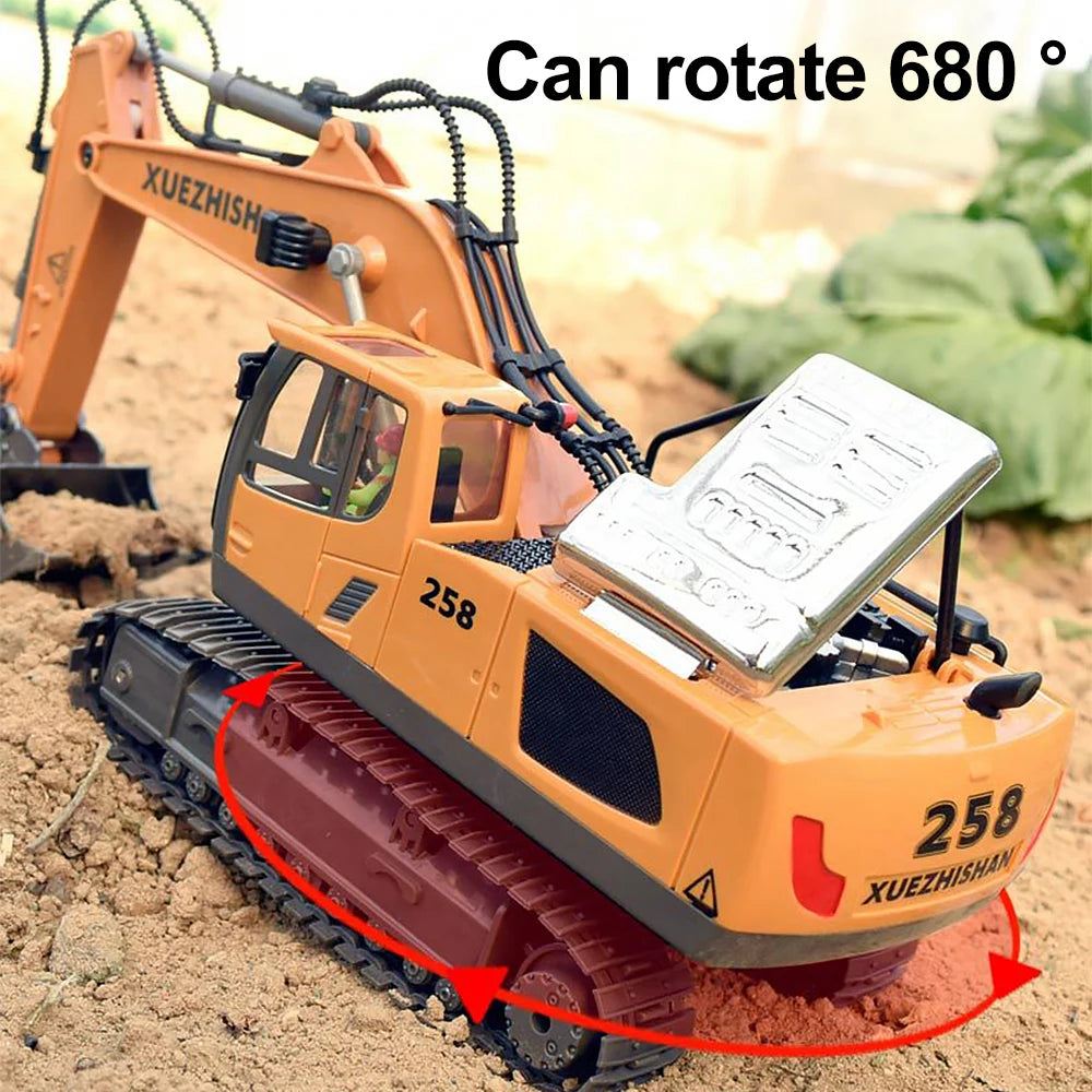 Excavator Toy for Boys with Remote Control 11-Channel Alloy Metal 2.4GHz Wireless RC Engineering Vehicle
