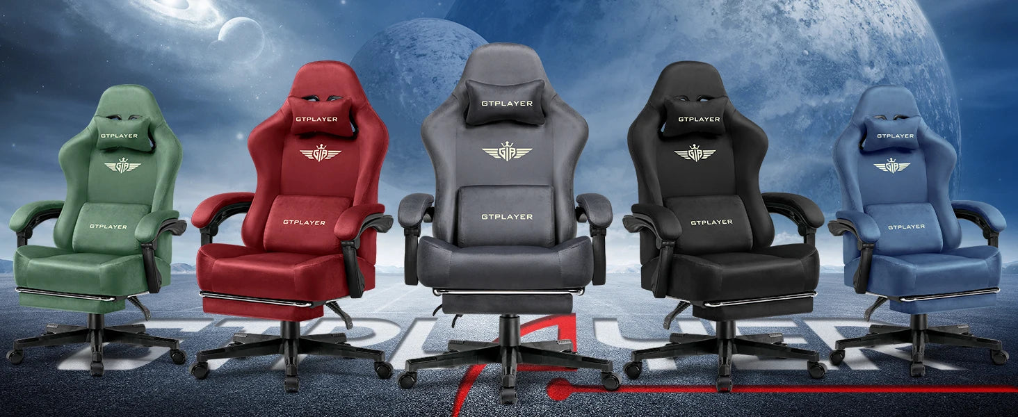 GTPLAYER Fabric Gaming Chair, Ergonomic Computer Chair with Footrest and Lumbar Support Height Adjustable Home Office Chair