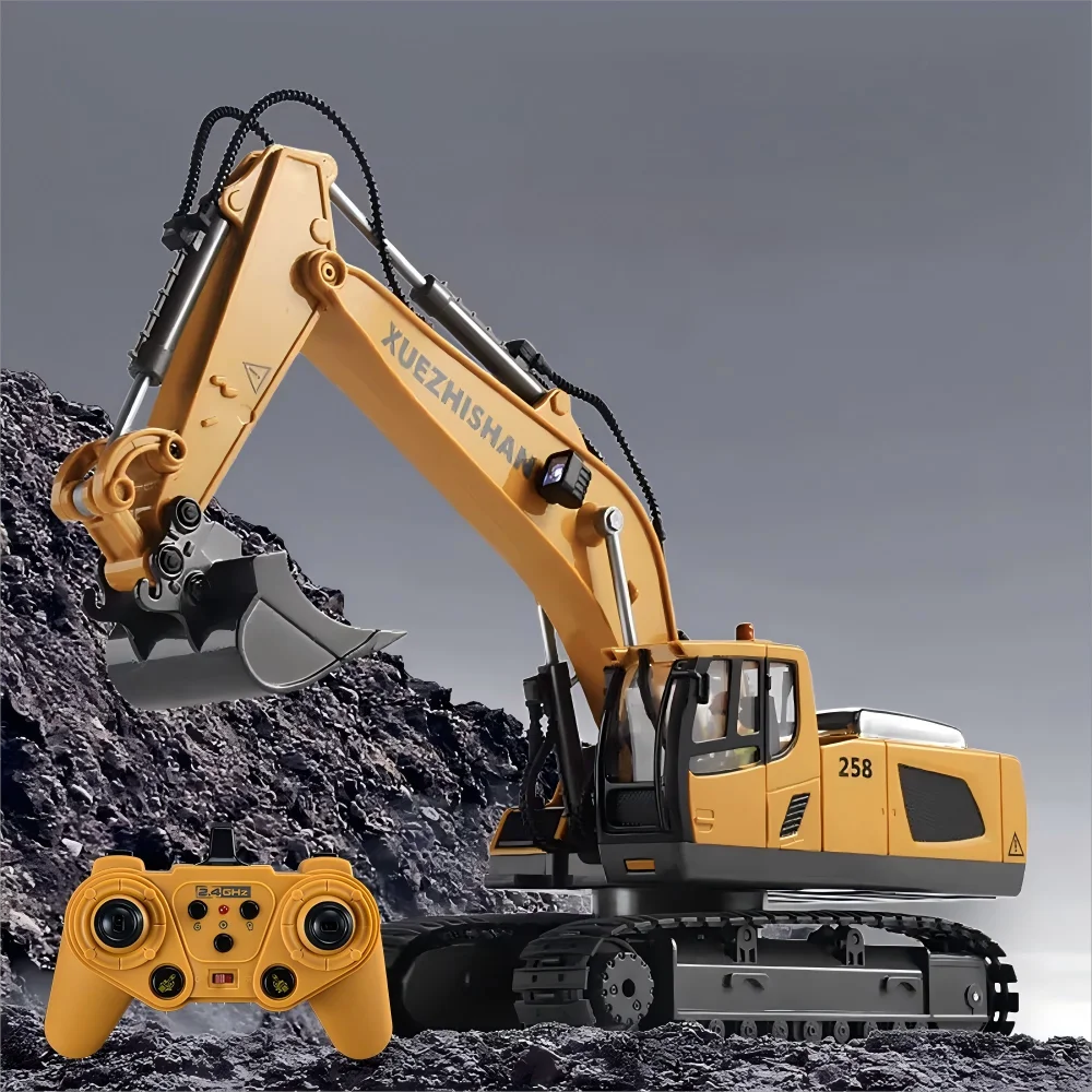 Excavator Toy for Boys with Remote Control 11-Channel Alloy Metal 2.4GHz Wireless RC Engineering Vehicle
