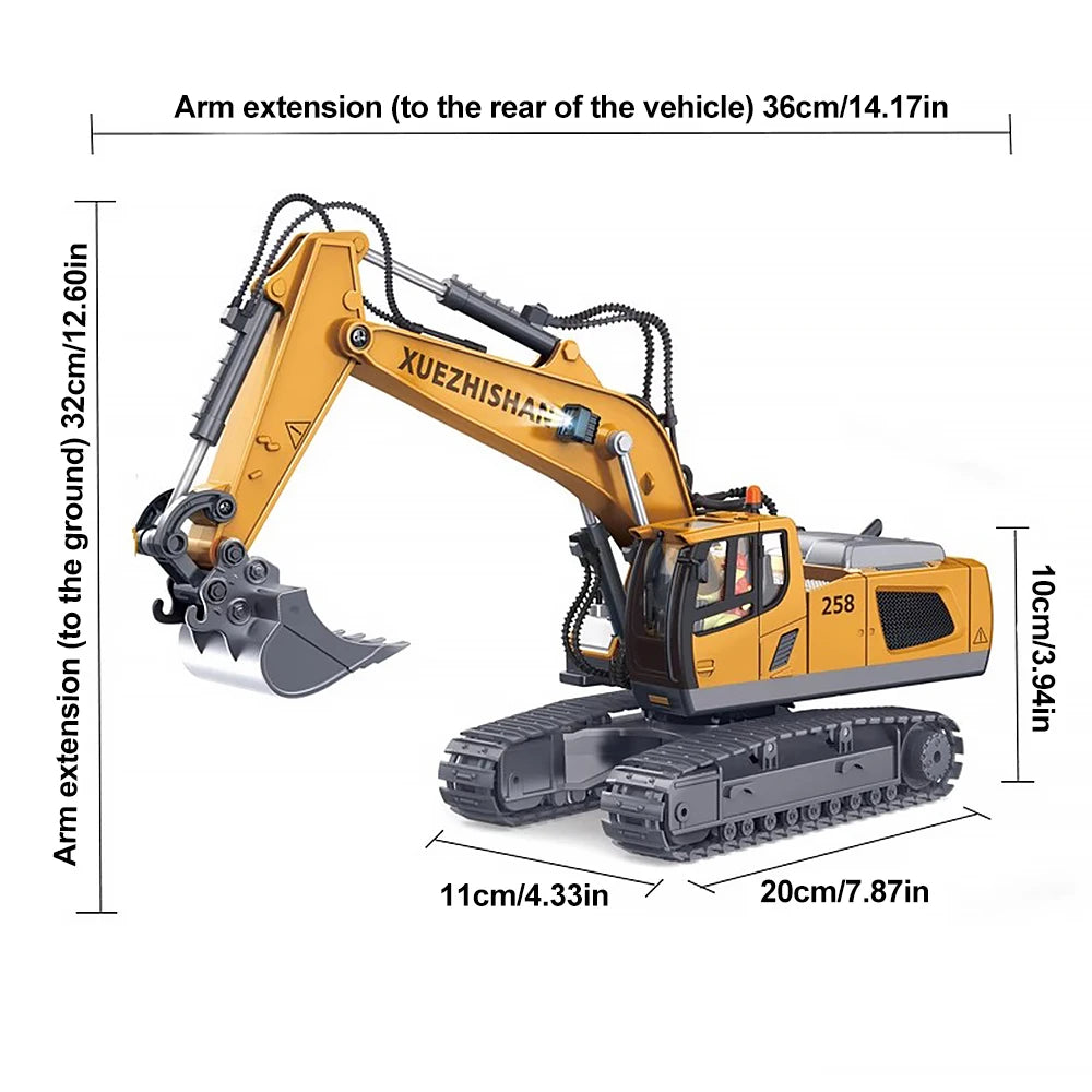 Excavator Toy for Boys with Remote Control 11-Channel Alloy Metal 2.4GHz Wireless RC Engineering Vehicle
