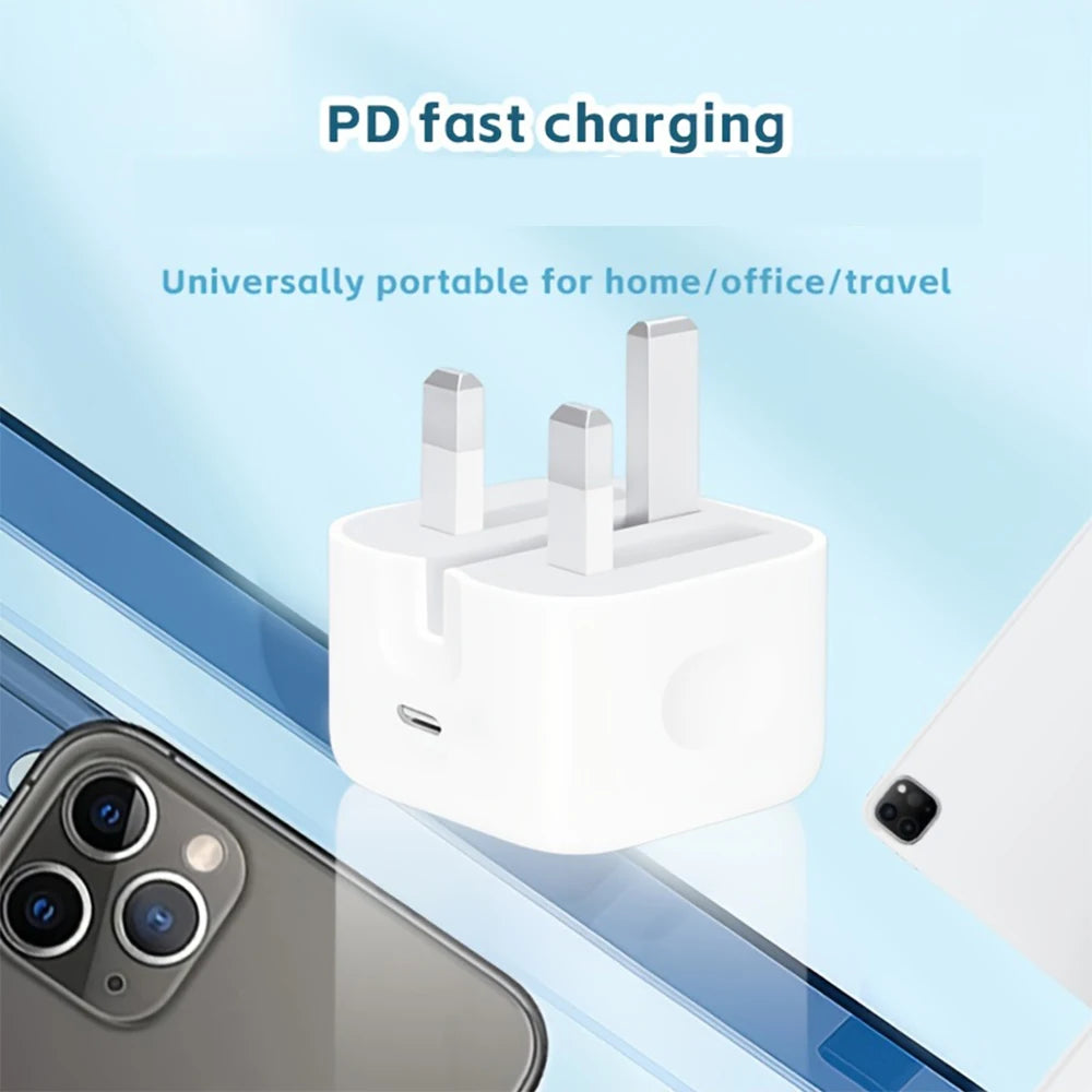UK Plug Foldable 20W Mobile Phone Adapter With 2m Dual Type-C Cable