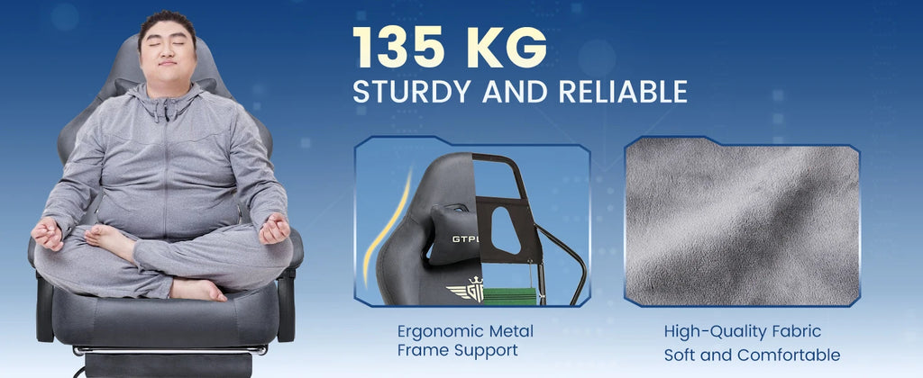 GTPLAYER Fabric Gaming Chair, Ergonomic Computer Chair with Footrest and Lumbar Support Height Adjustable Home Office Chair