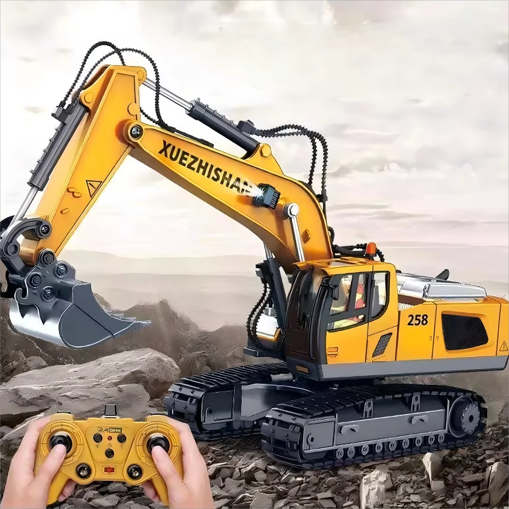 Excavator Toy for Boys with Remote Control 11-Channel Alloy Metal 2.4GHz Wireless RC Engineering Vehicle