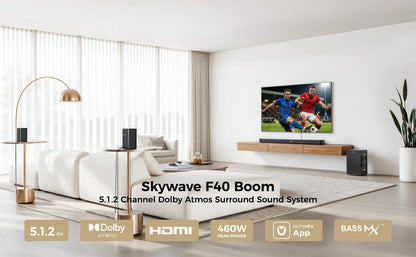 ULTIMEA Skywave F40 Boom 5.1.2ch Sound Bar with Dolby Atmos, Surround Sound System for TV with Subwoofer & 2 Surround Speakers