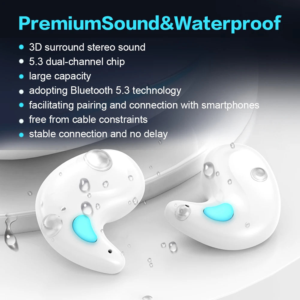 BT 5.3 Stereo Headphones Touch Control Sense-Free Micro Sleep Earbuds Open Ear Headsets for Running Fitness Learning Accessories