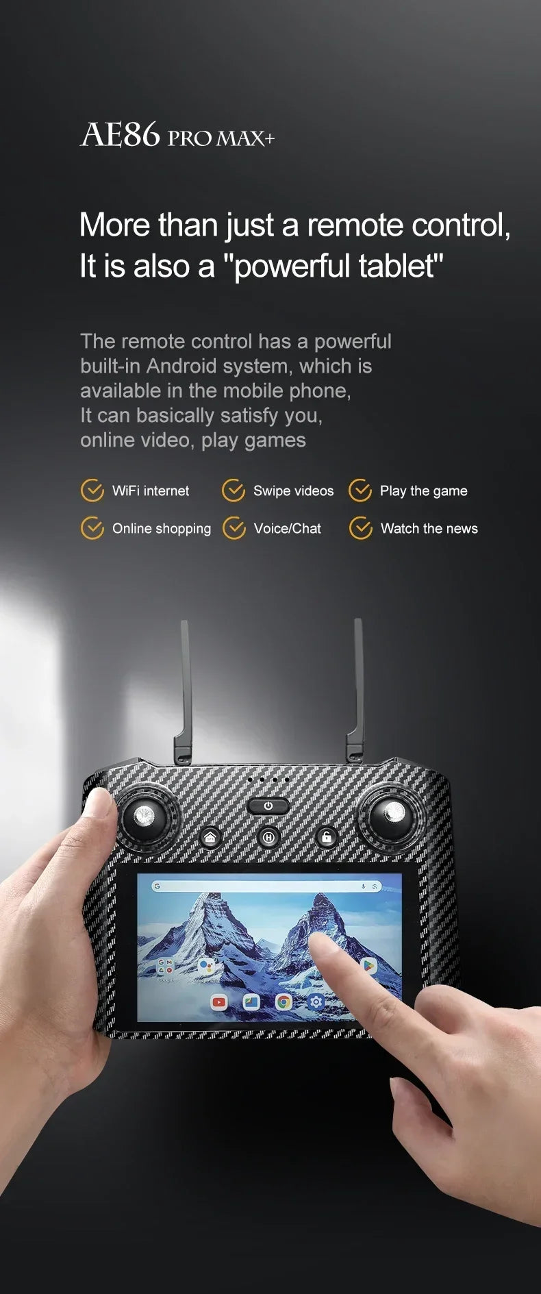 Professional Drone AE86 PRO MAX- Dual Camera GPS Obstacle Avoidance Drone with LED Screen