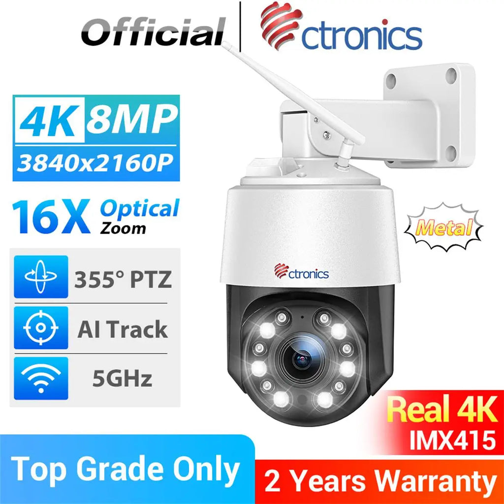 Ctronics Real 4K 8MP Surveillance Camera WiFi 5G Optical Zoom Security Camera
