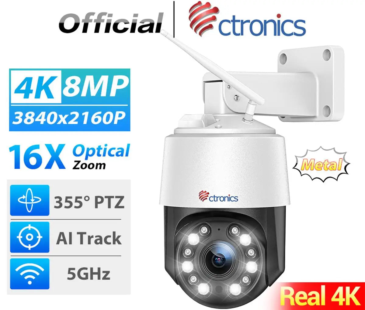 Ctronics Real 4K 8MP Surveillance Camera WiFi 5G Optical Zoom Security Camera