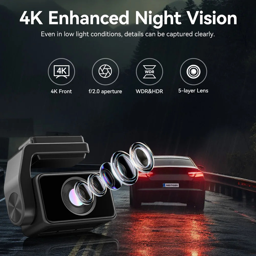 REDTIGER A4 Dash Camera Front and Rear 4K Dash Cam Drive Recorder