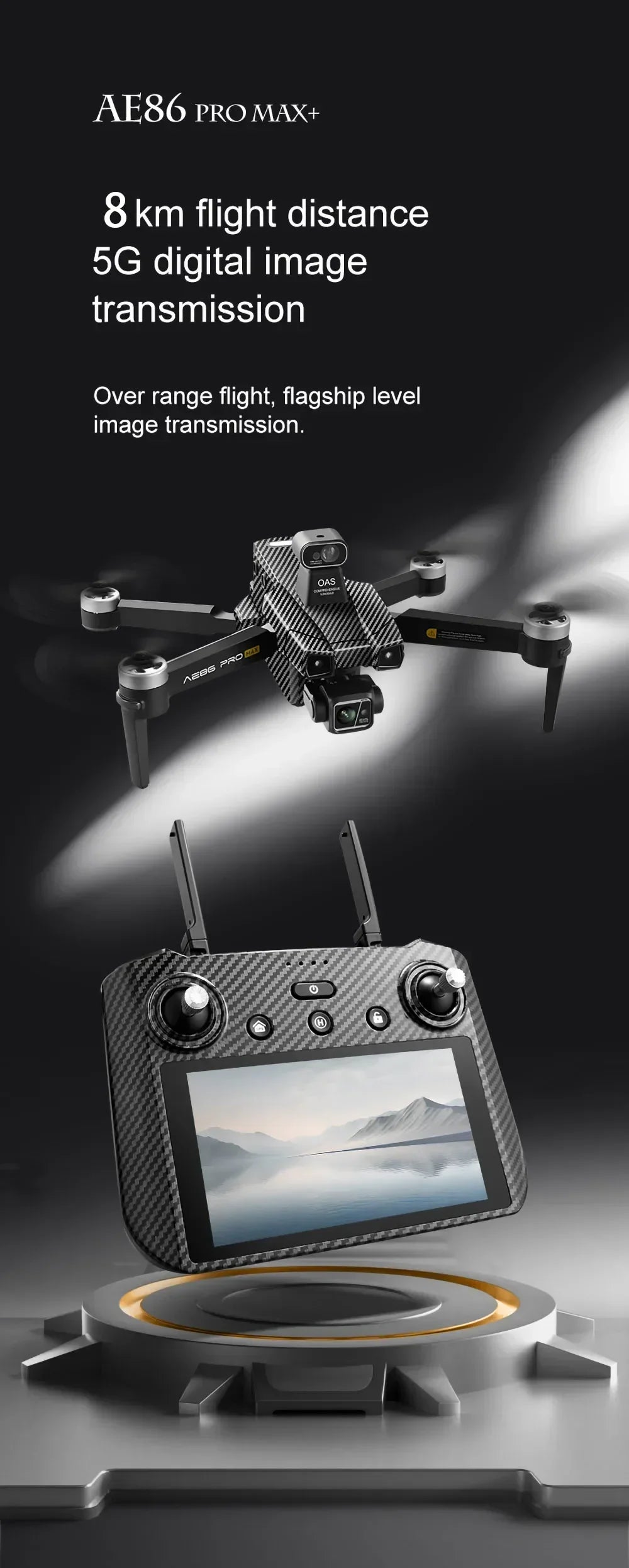 Professional Drone AE86 PRO MAX- Dual Camera GPS Obstacle Avoidance Drone with LED Screen