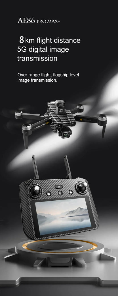 Professional Drone AE86 PRO MAX- Dual Camera GPS Obstacle Avoidance Drone with LED Screen