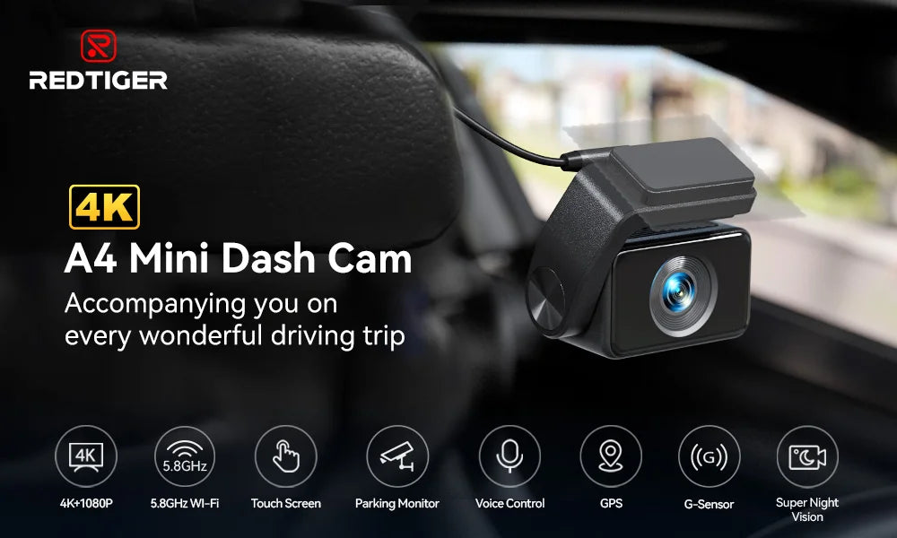 REDTIGER A4 Dash Camera Front and Rear 4K Dash Cam Drive Recorder