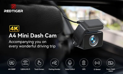 REDTIGER A4 Dash Camera Front and Rear 4K Dash Cam Drive Recorder