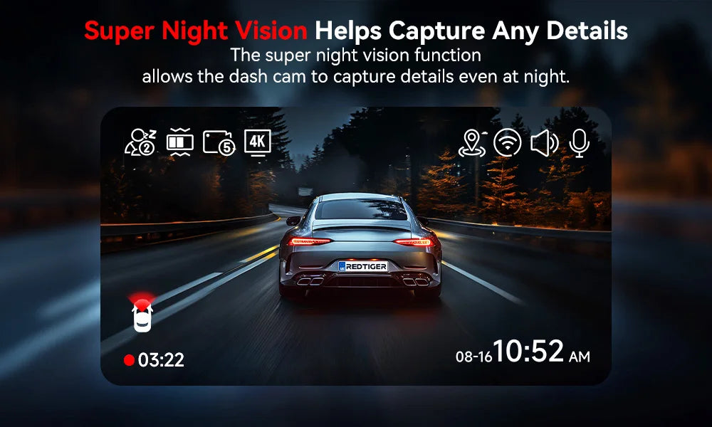 REDTIGER A4 Dash Camera Front and Rear 4K Dash Cam Drive Recorder
