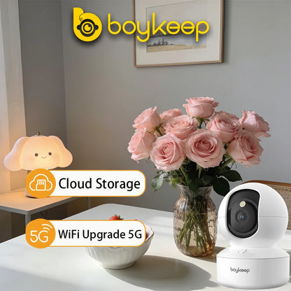BoyKeep 2K Smart WiFi Security Camera Dual Band 5G/2.4GHz Indoor Surveillance Camera, 360° PTZ, IR Night Vision, Two-Way Audio