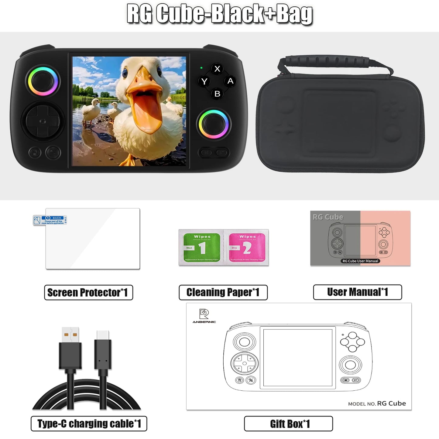 ANBERNIC RG Cube Retro Handheld Game Console 64bit Android 13 T820 3.95 Inch IPS Screen Hall Joystick RGB lighting effect