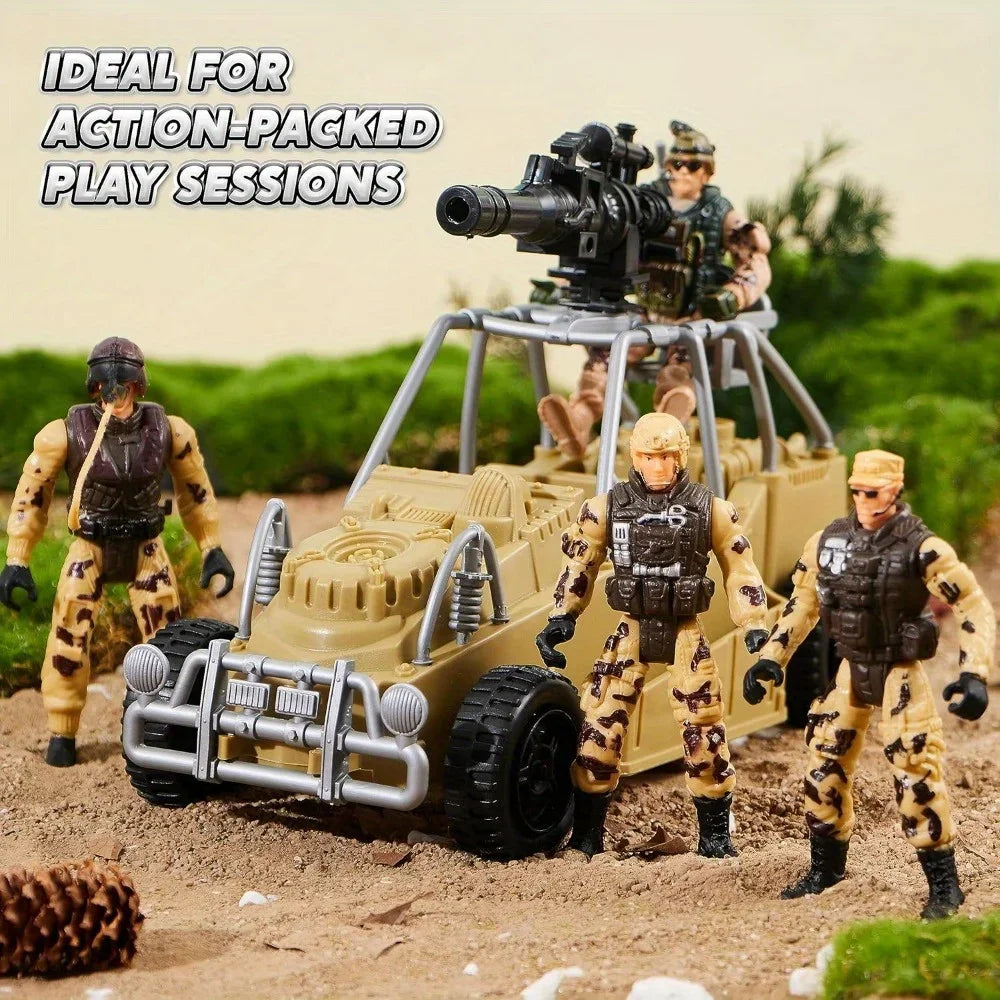 JOYFY Military Base Toys Set Including Army Vehicles Army Men Action Figures and Weapon Gear for Boys