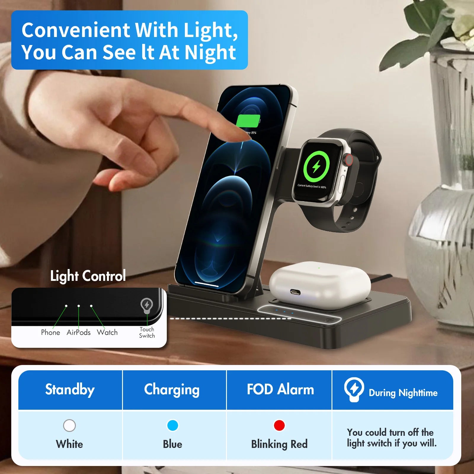 3 In 1 Wireless Charging Station Magnetic Fast Charging 18W Foldable Charging Station