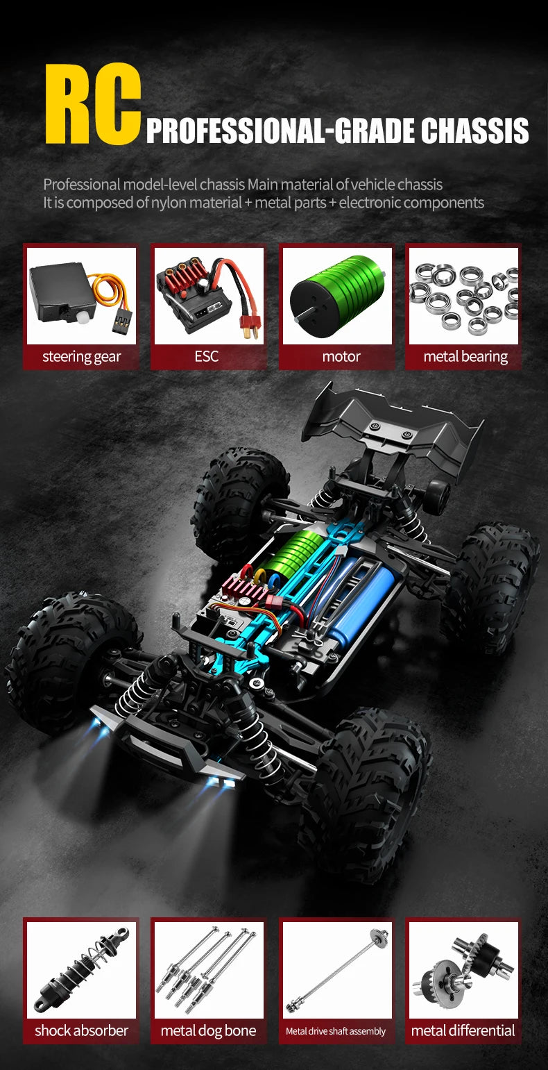 High Speed RC Car 1/16 4x4 Remote Control Brushless Vehicle 2.4G 4WD Electric Off-Road Drift Crawler Toys for Children