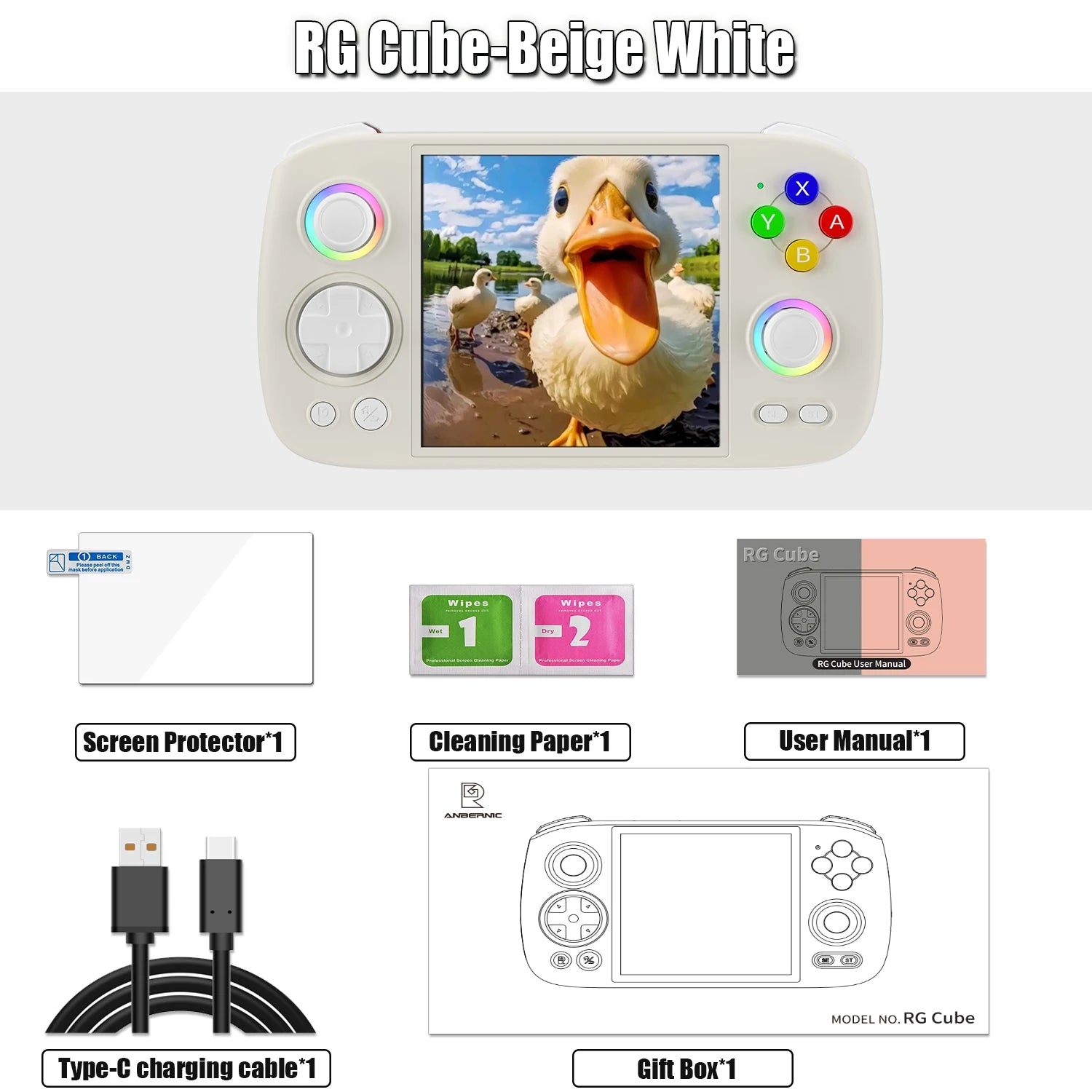 ANBERNIC RG Cube Retro Handheld Game Console 64bit Android 13 T820 3.95 Inch IPS Screen Hall Joystick RGB lighting effect