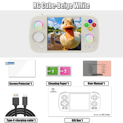 ANBERNIC RG Cube Retro Handheld Game Console 64bit Android 13 T820 3.95 Inch IPS Screen Hall Joystick RGB lighting effect