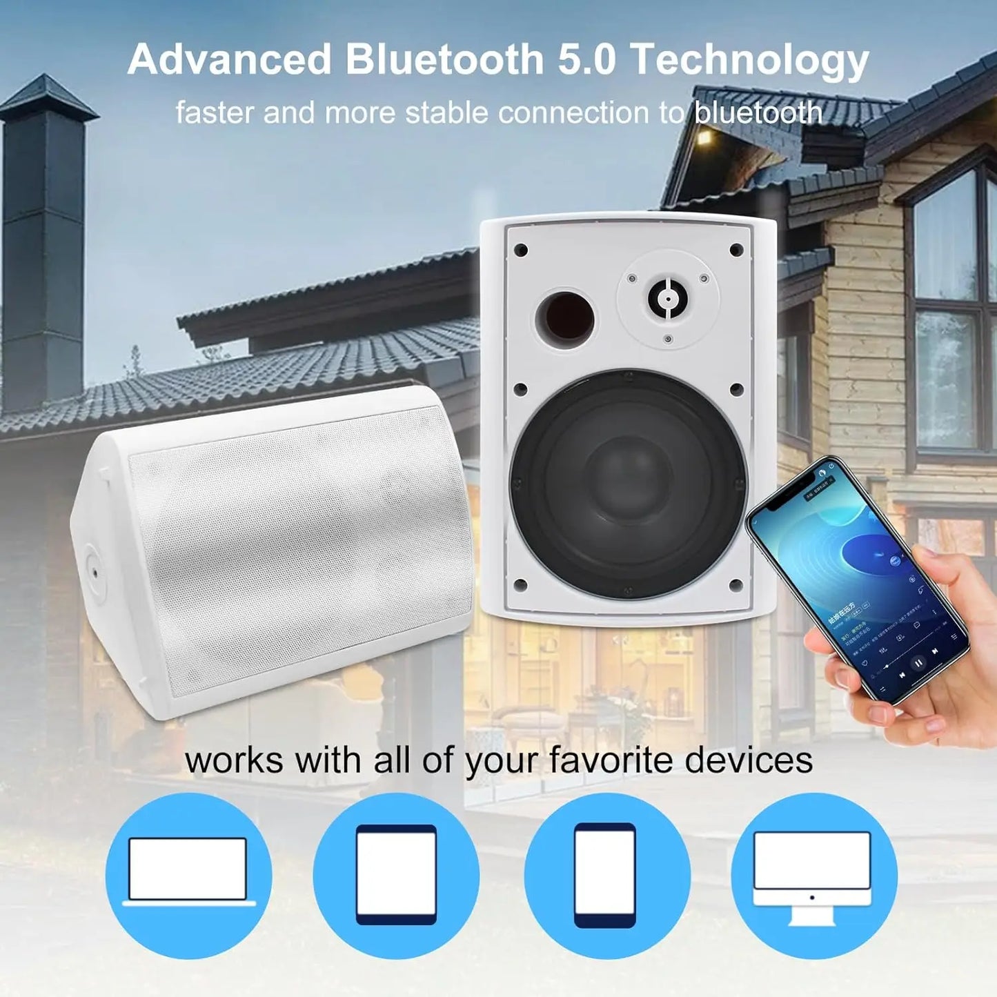 Herdio 6.5" 400W 2PCS Indoor Outdoor Waterproof Bluetooth Speakers Wall Mount Speakers