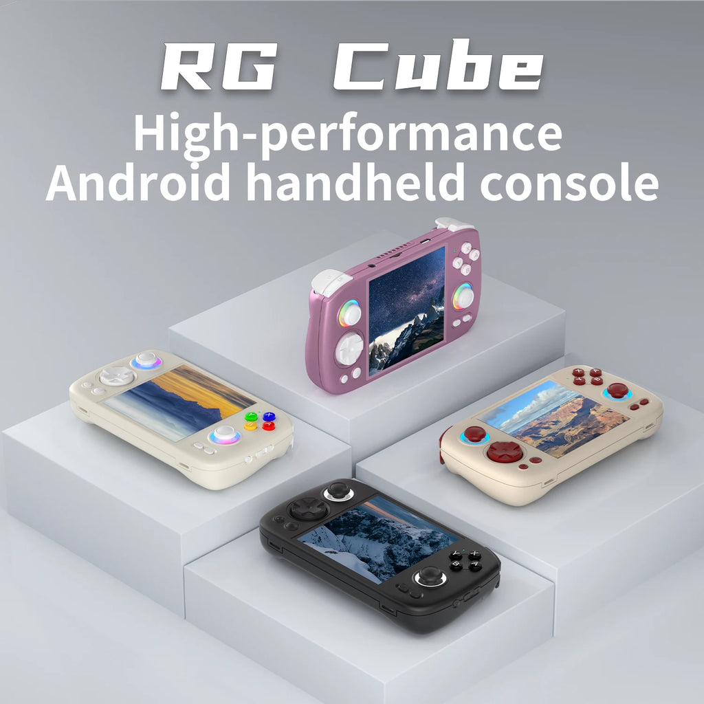 ANBERNIC RG Cube Retro Handheld Game Console 64bit Android 13 T820 3.95 Inch IPS Screen Hall Joystick RGB lighting effect
