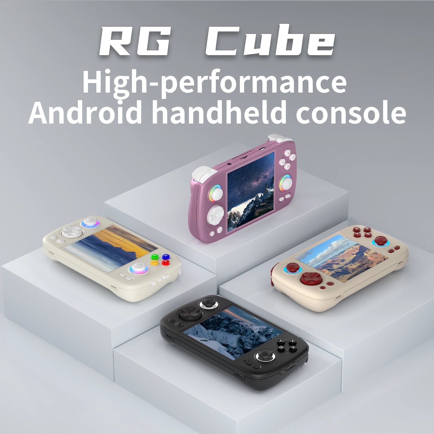 ANBERNIC RG Cube Retro Handheld Game Console 64bit Android 13 T820 3.95 Inch IPS Screen Hall Joystick RGB lighting effect